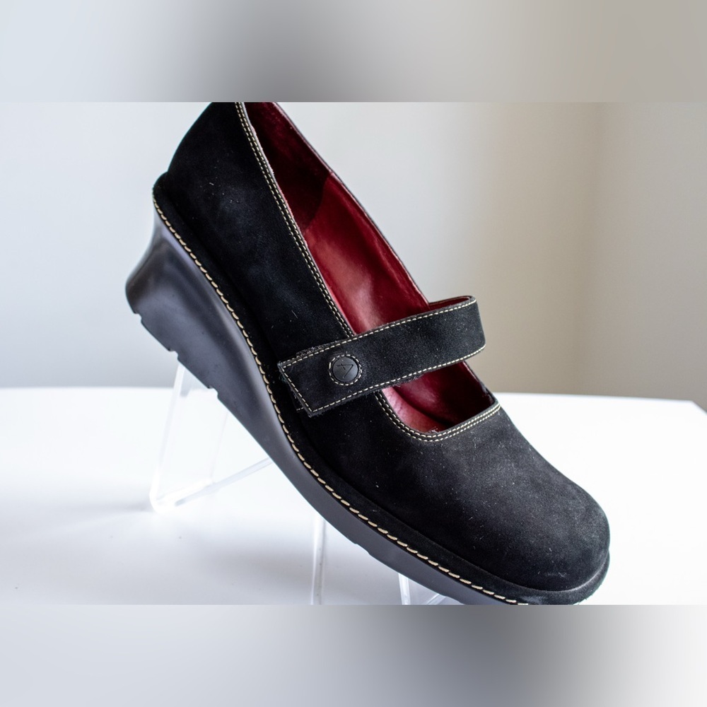 Aerosoles Lightening Jolt Black Leather Mary Jane, Platform Wedge Women Size 8.5